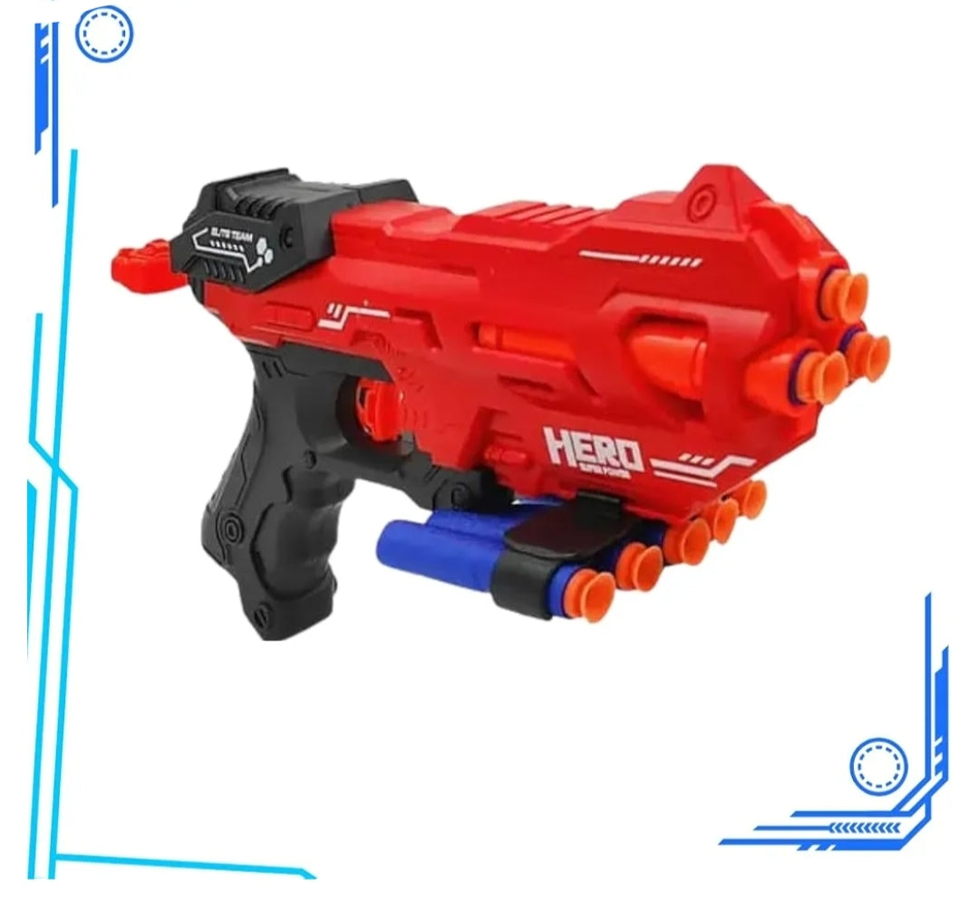 HERO Elite Team Soft Bullet Gun – High-Power Manual Blaster with 8 Foam Darts for Kids