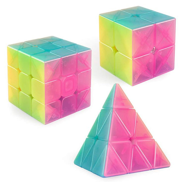 Rainbow Crystal Speed Cube Set – 3x3, 2x2 & Pyramid Puzzle Toys for Kids & Adults