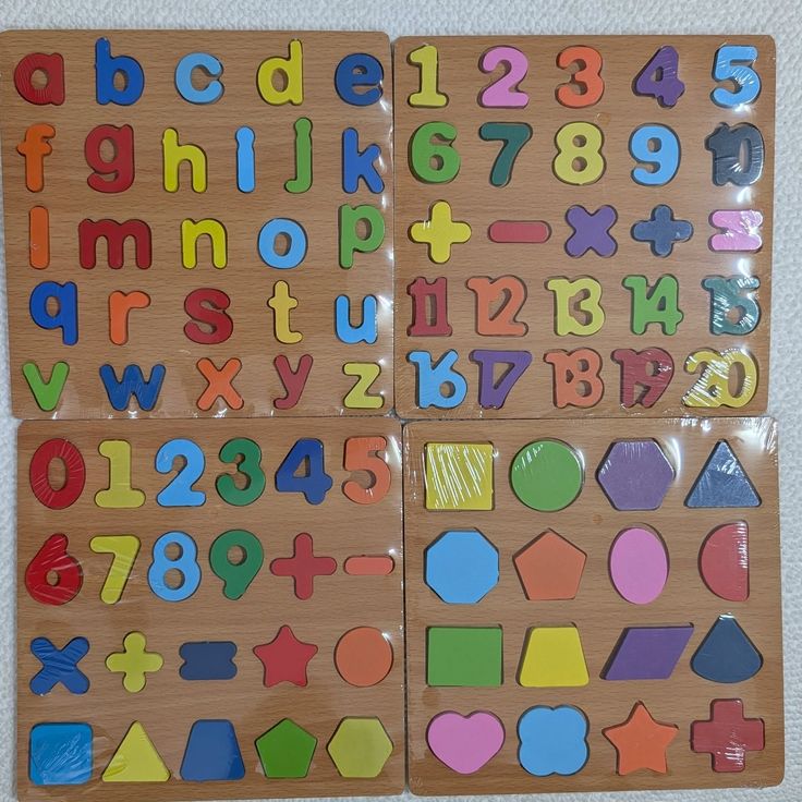Wooden Alphabet, Numbers & Shapes Learning Puzzle Set