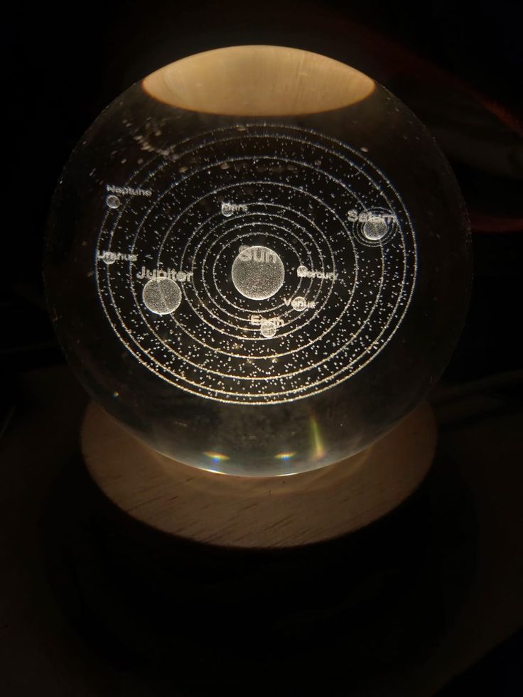 3D Crystal Galaxy Solar System Globe with LED Wooden Base | Luminous Space Decorative Night Light
