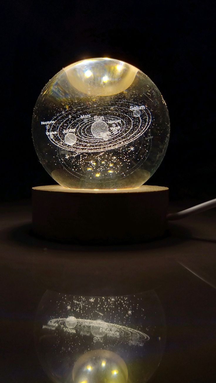 3D Crystal Galaxy Solar System Globe with LED Wooden Base | Luminous Space Decorative Night Light
