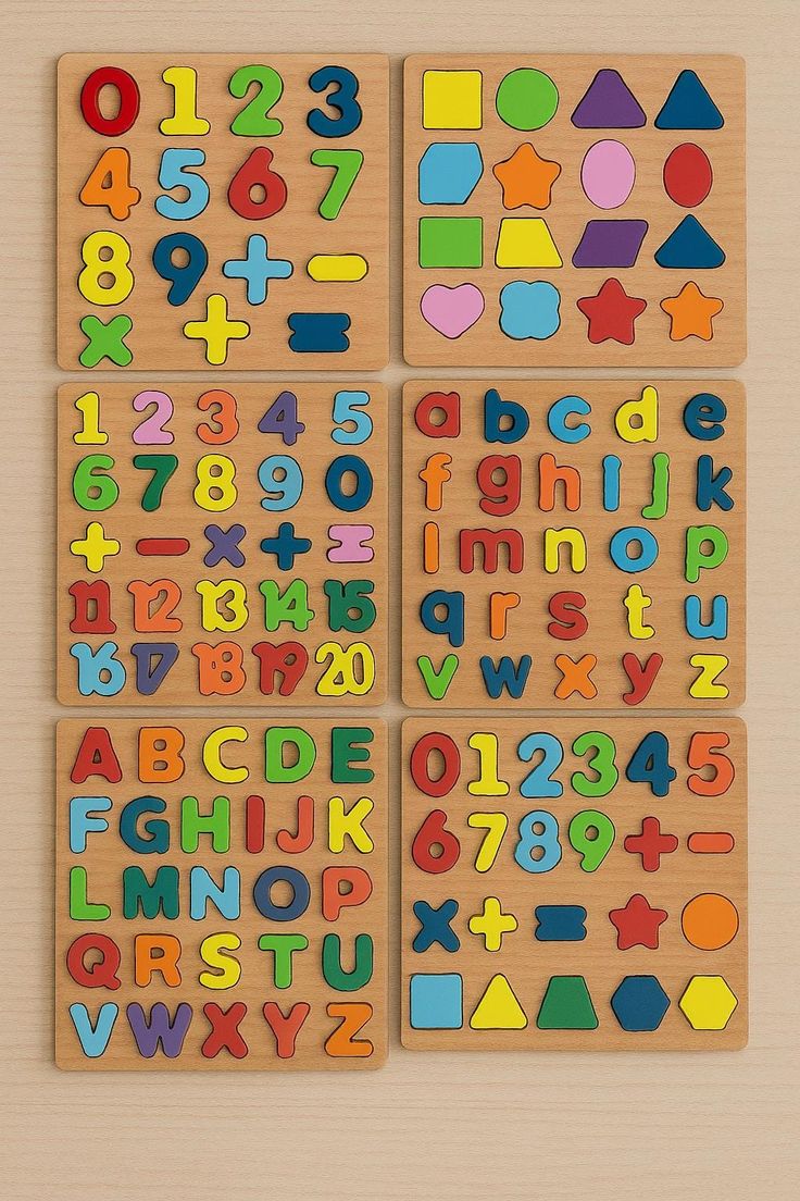 Wooden Alphabet, Numbers & Shapes Learning Puzzle Set