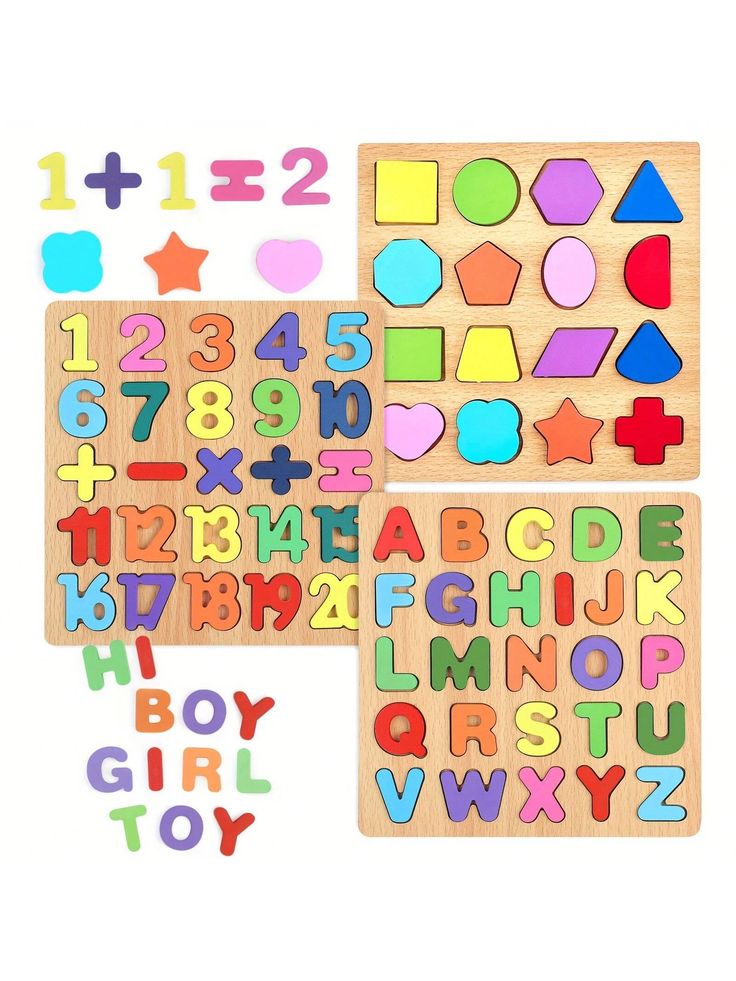Wooden Alphabet, Numbers & Shapes Learning Puzzle Set