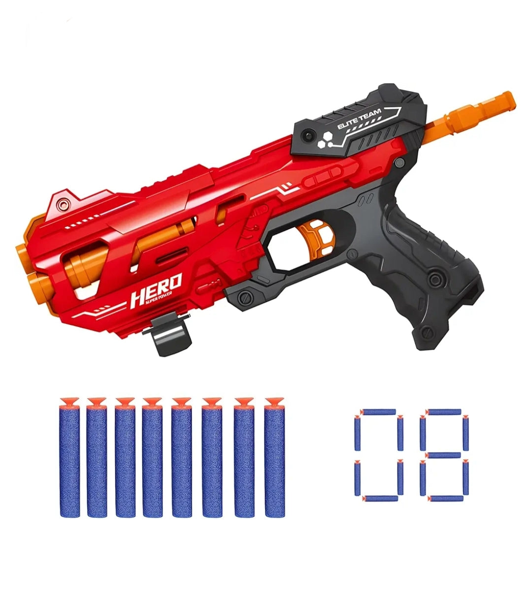 HERO Elite Team Soft Bullet Gun – High-Power Manual Blaster with 8 Foam Darts for Kids