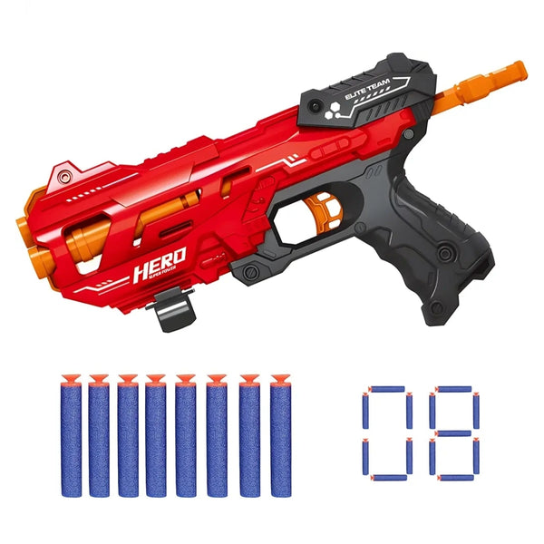 HERO Elite Team Soft Bullet Gun – High-Power Manual Blaster with 8 Foam Darts for Kids